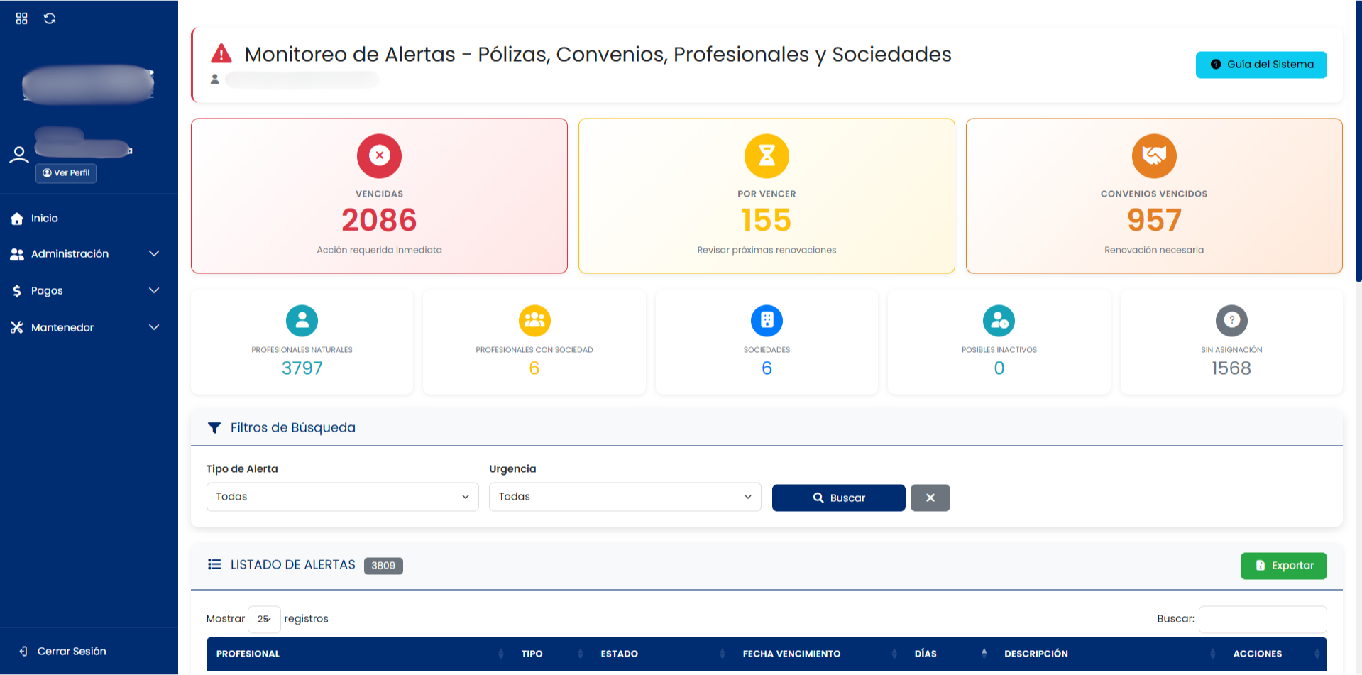 Gestión de pagos profesionales