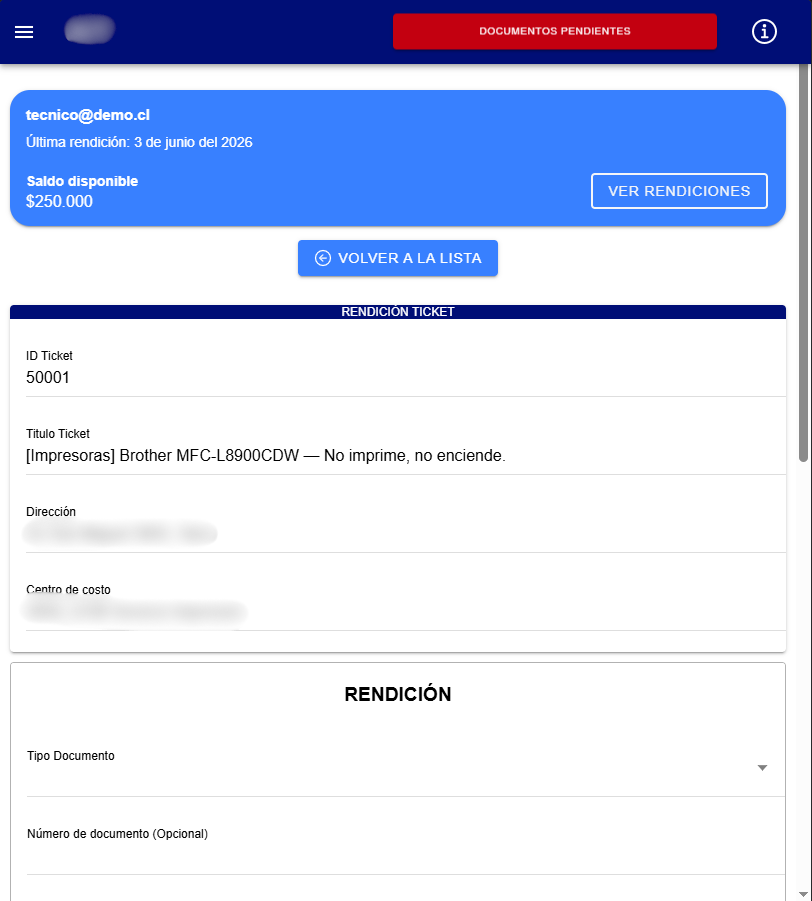 Lista de tickets pendientes en terreno
